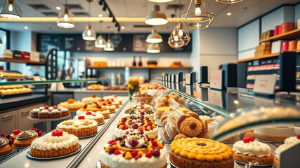 Fototapeta premium Coffee Shop Cake Counter Line, Delicious Treats