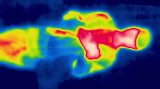 A person is looking at a smartphone. Vertical Video. Image thermal imager device.