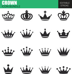 crown Icon Set Editable Stroke