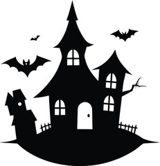 Halloween Silhouettes Vector Set – Ghosts, Witches, Pumpkins, Spooky Halloween Icons – Ghost, Bat, Witch Hat, Scary Pumpkin and Witch Flying, Witch, Cat, and Cauldron