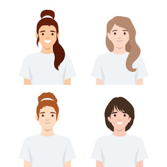 Set of Diverse Female Avatars with Unique Hairstyles. Flat vector illustration isolated on white background