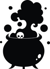 Halloween Silhouettes Vector Set – Ghosts, Witches, Pumpkins, Spooky Halloween Icons – Ghost, Bat, Witch Hat, Scary Pumpkin and Witch Flying, Witch, Cat, and Cauldron