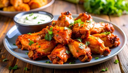 Delicious Plate of Buffalo Chicken Wings with Blue Cheese Dressing