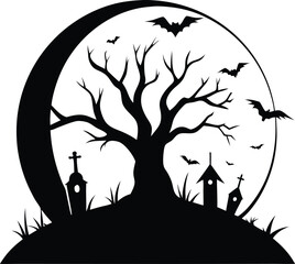 Halloween Silhouettes Vector Set – Ghosts, Witches, Pumpkins, Spooky Halloween Icons – Ghost, Bat, Witch Hat, Scary Pumpkin and Witch Flying, Witch, Cat, and Cauldron