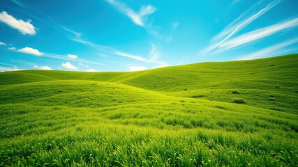 Fototapeta premium Stunning Green Landscape Blue Sky AI Photo, Breathtaking Scenery, High Resolution