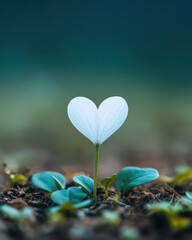 A delicate white flower shaped like a heart emerging from the ground, symbolizing love and nature's beauty.