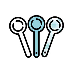 シンプルでカラフルな計量スプーン3本のイラスト。白背景に独立したベクター素材で、調理・料理・キッチン関連デザインに最適｜計量スプーン,調理器具,キッチンツール