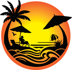 Logo Emblem Summer Coconut Trees with Sunset vector isolated on white background for your design logo, community