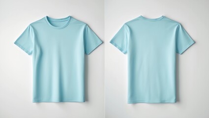 Men's pastel blue blank T-shirt template,from two sides, natural shape on invisible mannequin, 
