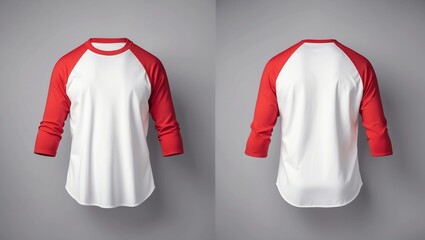 Men's slim-fitting long sleeve baseball shirt. Red Mock-up design template for branding