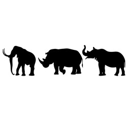 Fototapeta premium A silhouette illustration of an elephant and two rhinoceros on a white background