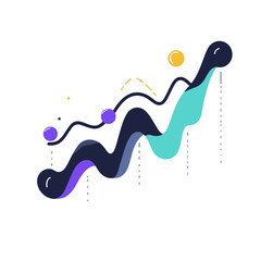 Abstract Business Growth Chart with Colorful Curves and Data Points on White Background