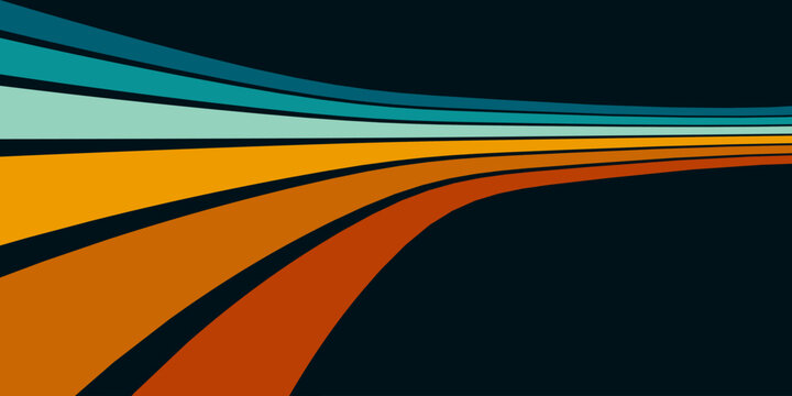 Abstract background of rainbow groovy Wavy Line design in 1970s Hippie Retro style. Vector pattern ready to use for cloth, textile, wrap and other.