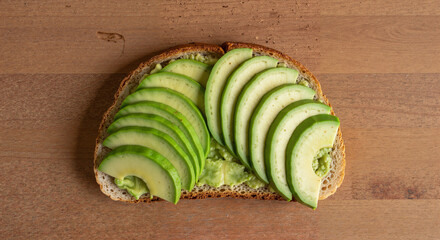 Avocado toast with green apple slices on whole grain bread