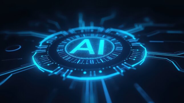 Futuristic holographic AI interface with glowing blue lines