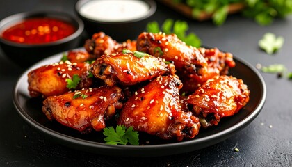 Fototapeta premium Delicious Plate of Spicy Asian Chicken Wings