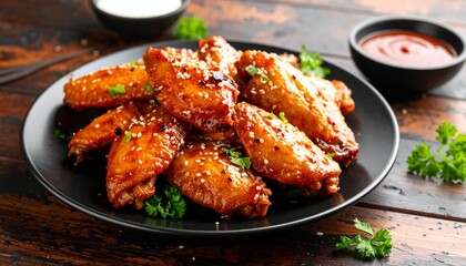 Delicious Plate of Spicy Asian Chicken Wings