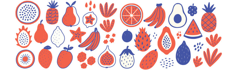 Doodle Style Exotic Fruits in Bold Hand-drawn Pattern