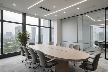 Modern Conference Room Design Elegant Oval Table & City View