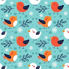 Cheerful Birds and Flowers Pattern