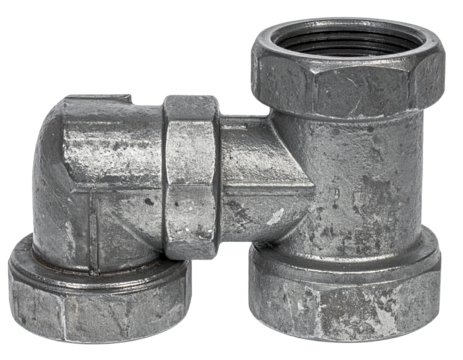 Metal Pipe Fitting Elbow Connector  isolated on transparent or white background	
 