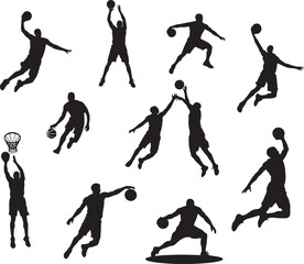 Basketball player silhouette vector set