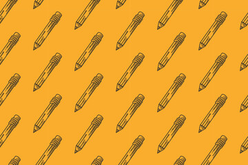 Naklejka premium Pattern of black pencils on a yellow background, great for stationery branding, educational materials, school supplies ads, and office themed designs.
