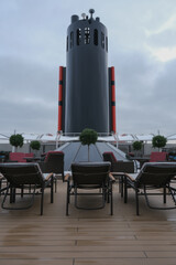 Outdoor whirlpool jacuzzi and private sun deck onboard modern luxury cruiseship cruise ship ocean...