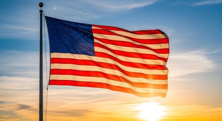 American Flag Waving Proudly at Sunset A Symbol of Freedom and Patriotism