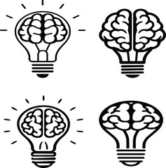 Creative Brain Lightbulb Ideas Inspiration Thinking Concept Design Set Vector Illustration Graphic Design Element Business Branding Marketing Innovation Intelligence Mind Power Problem Solving        