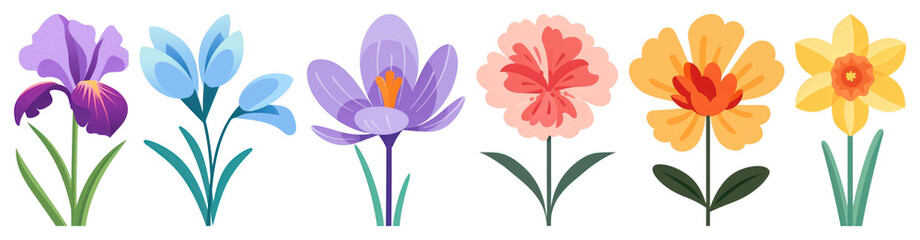 Naklejka premium PNG Colorful spring flowers illustration, element set on transparent background