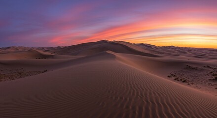 Naklejka premium Desert Dunes Sunset: Vibrant Hues Paint the Sands