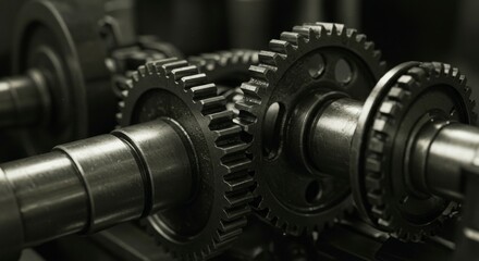 Fototapeta premium Close-up of intricate metal gears, shafts, and components, showcasing precision engineering and industrial machinery