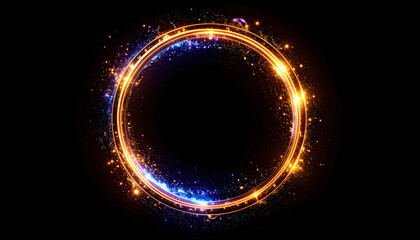 Naklejka premium glowing neon circle with vibrant colors on black background