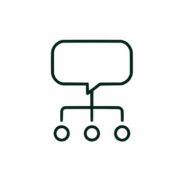 Minimal speech bubble with branching lines &mdash; multi-party communication.