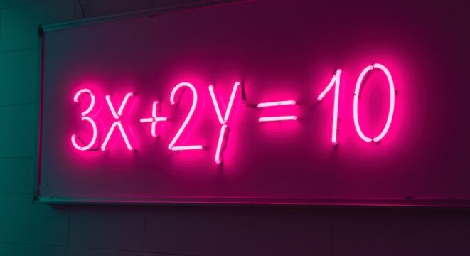 Pink neon sign displaying a math equation