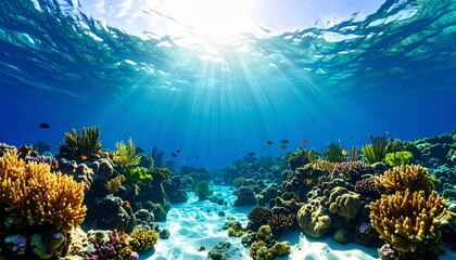 Ethereal Underwater Paradise: Sunlit Coral Reefs and Mystical Ocean Depths