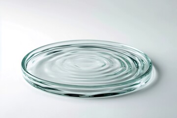 Concentric water ripples expanding in a glass dish on a white background, creating a mesmerizing visual effect