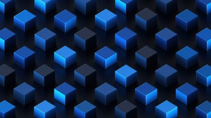 Blue Isometric Cube Pattern on Black Background – Minimal 3D Vector Art