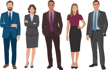 Professional Business Team, Formal Attire, Corporate Office Workers, Confident Young Men and Women, Teamwork and Leadership, Diverse Group.