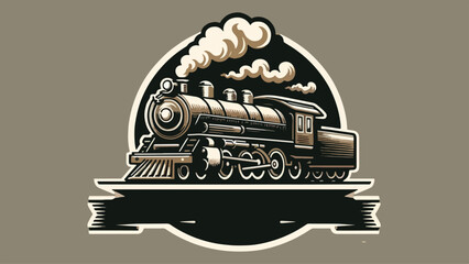 A vintage logo with an illustrated steam locomotive in sepia tones, capturing the spirit of a railway company's heritage