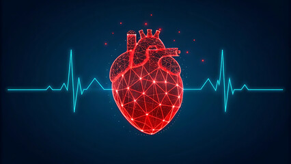 Heart health cardiology medical illustration and ekg heartbeat line