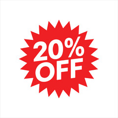 20% Off Sale Tag: Red Discount Sticker for Promotions and Special Offers