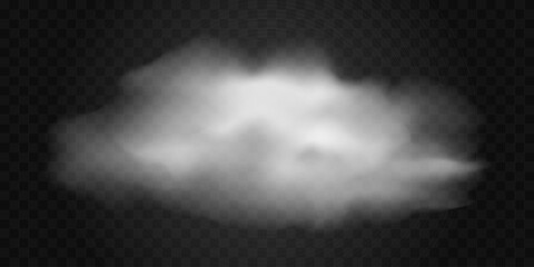fluffy white cloud on transparent background, fog or smoke template