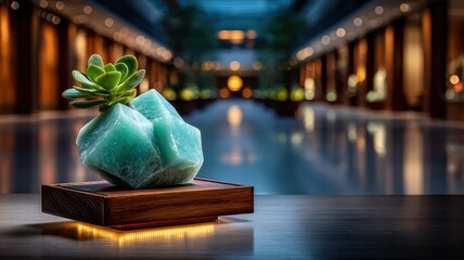 Vintage Green Stone with Succulent Plant in Elegant Interior Space