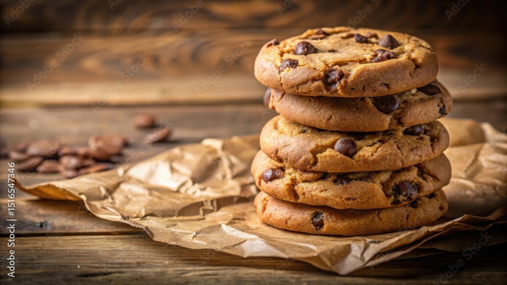 Aufkleber a delectable stack of freshly baked chocolate chip cookies rests on rustic brown paper, a tempting t