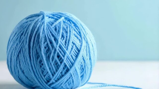 Single skein of soft, light blue yarn for knitting or crochet projects against a light blue background, perfect for craft tutorials.
