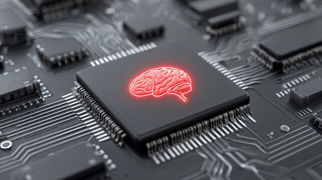 Abstract brain circuit system on microchip board memory ic design technology environment close-up viewpoint