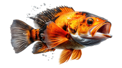 Vibrant Fish Swimming with Bubbles on Transparent