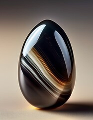 Polierter schwarzer Onyx-Edelstein auf hellem Untergrund